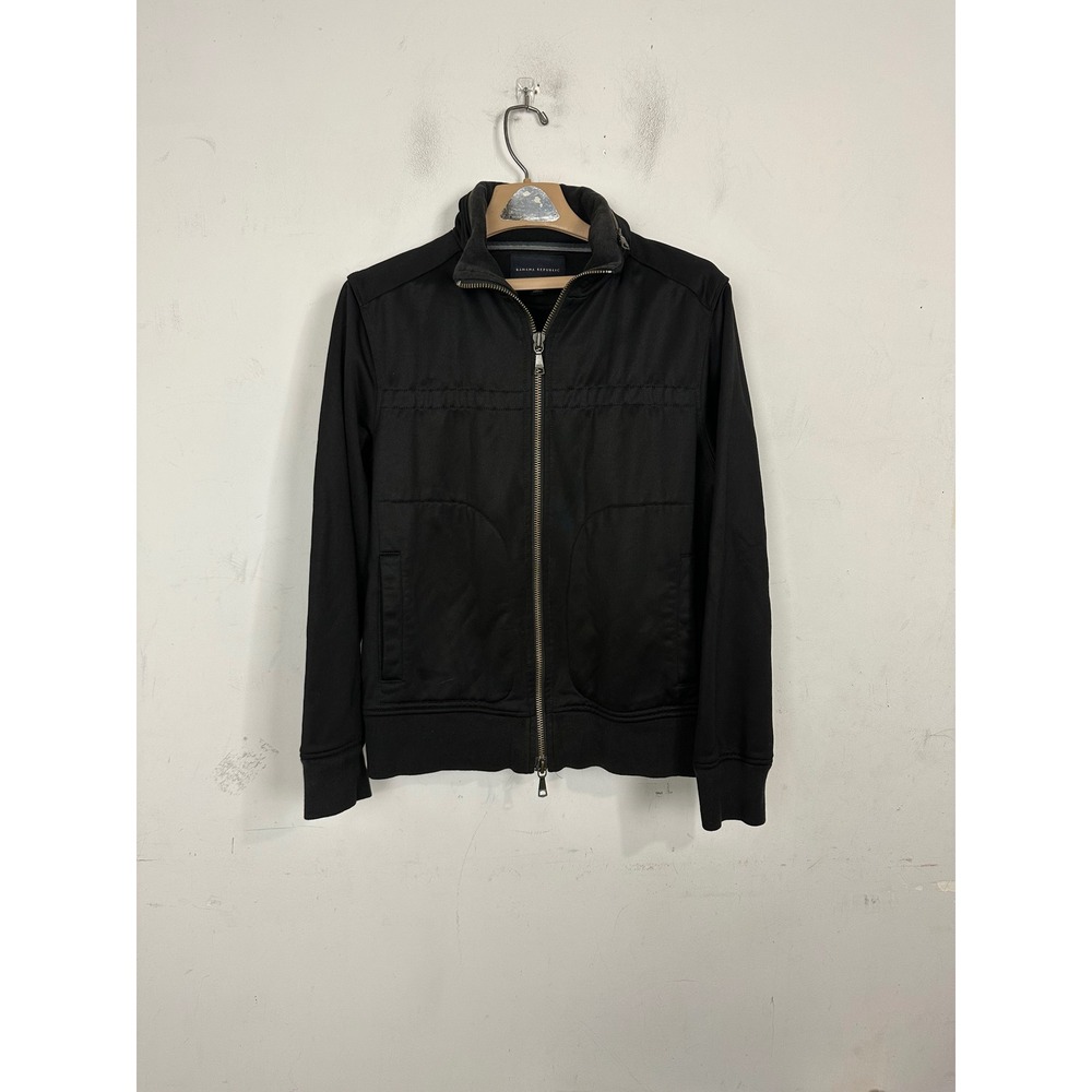 Banana Republic Mens Full Zip‎ Jacket Black Stowaway Hood Fleece Lined Medium